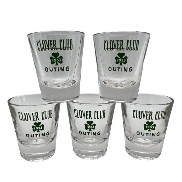 Vintage 1953 Shot Glasses Clover Club Bar Set of 5 - Picture 3 of 11